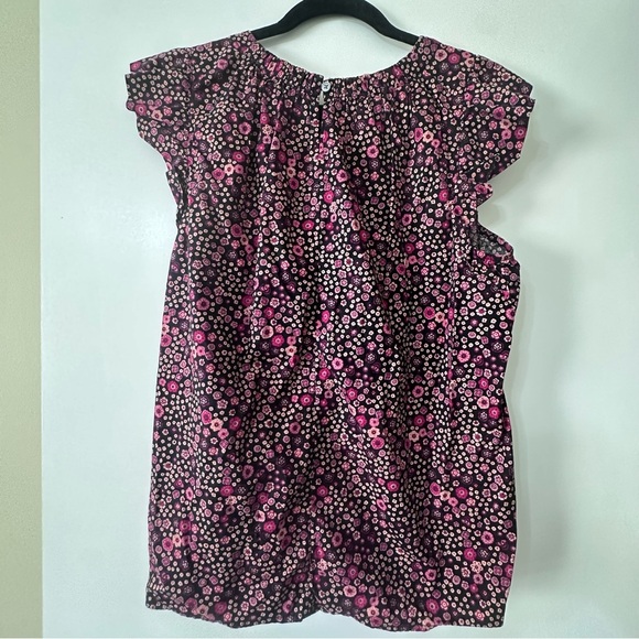 Loft Pink Floral Sleeveless Ruffle Blouse Size L - Picture 6 of 8